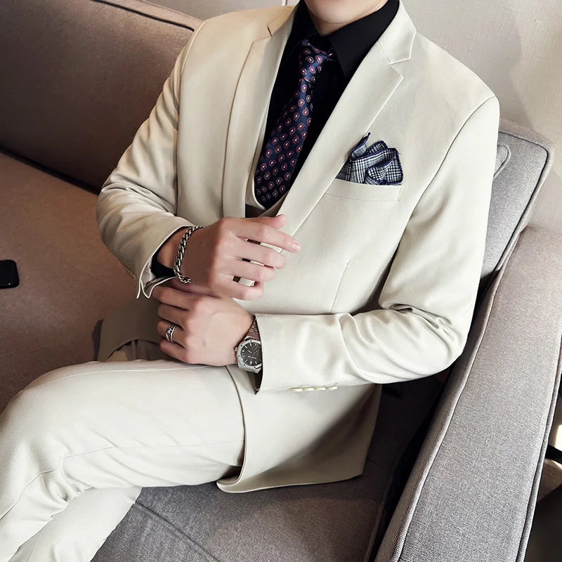 High quality fashion business (suit + vest + trousers) British style men's casual boutique handsome three-piece set