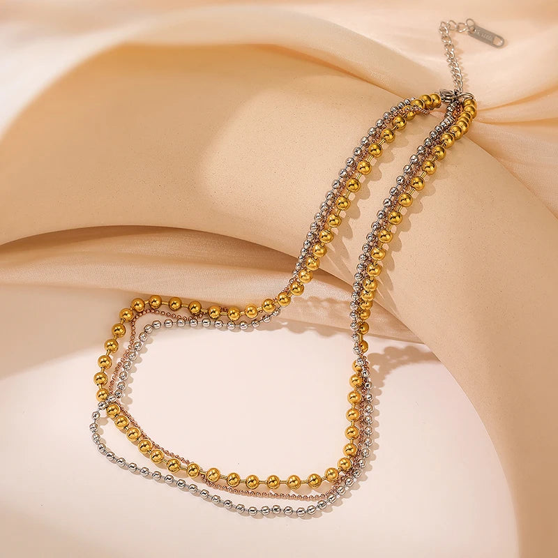 EILIECK 316L Stainless Steel Gold Silver Color Multi Layers Necklace For Women Fashion Waterproof Neck Chain Jewelry Gift Bijoux