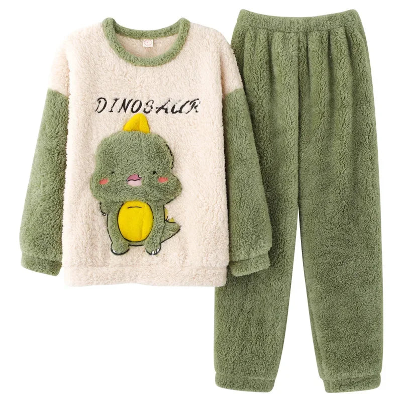Couples Pajamas Women Men Winter Thicken Pyjamas Sleepwear Cartoon Dinosaur Korean Lovers Homewear Soft Warm Hoodies Pijama