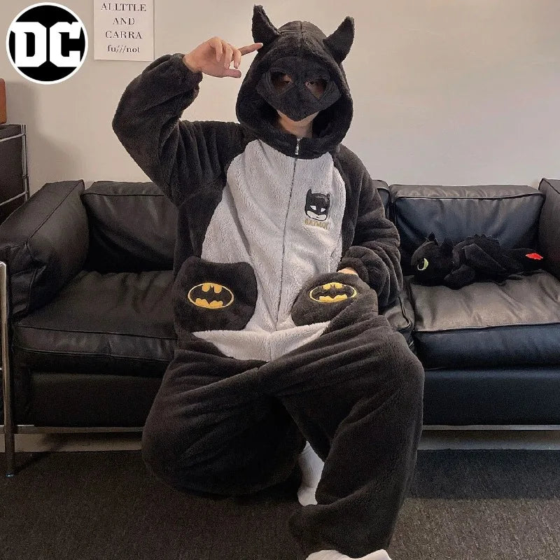 DC Cartoon Anime Batman Pajamas for Men and Women, Autumn and Winter Fashion, Creative and Stylish Casual Homewear Jumpsuit
