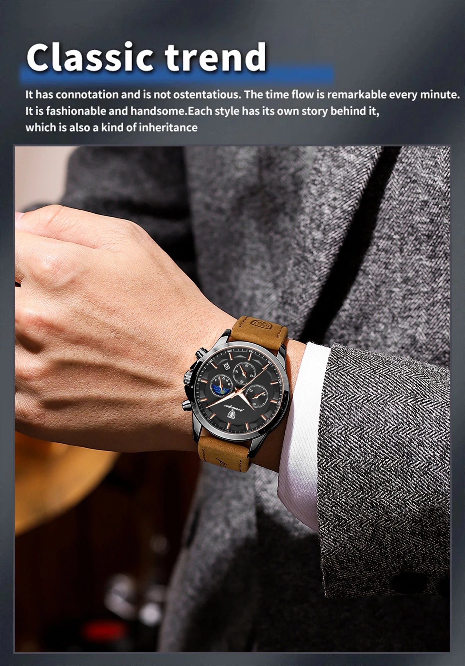 POEDAGAR Luxury Stylish Male Wristwatch Waterproof Chronograph Luminous Date Man Watch Leather Quartz Sports Men's Watches Reloj