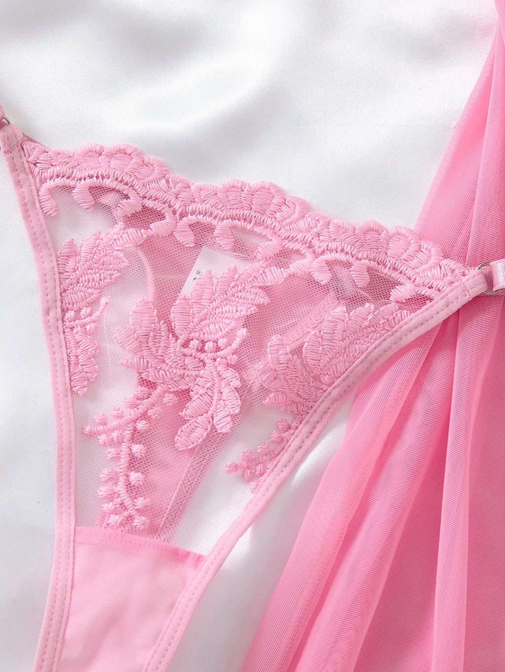 Ladies' wine red countryside style wheat ear embroidery semi transparent nightgown, elegant and comfortable, bow design ZA825066