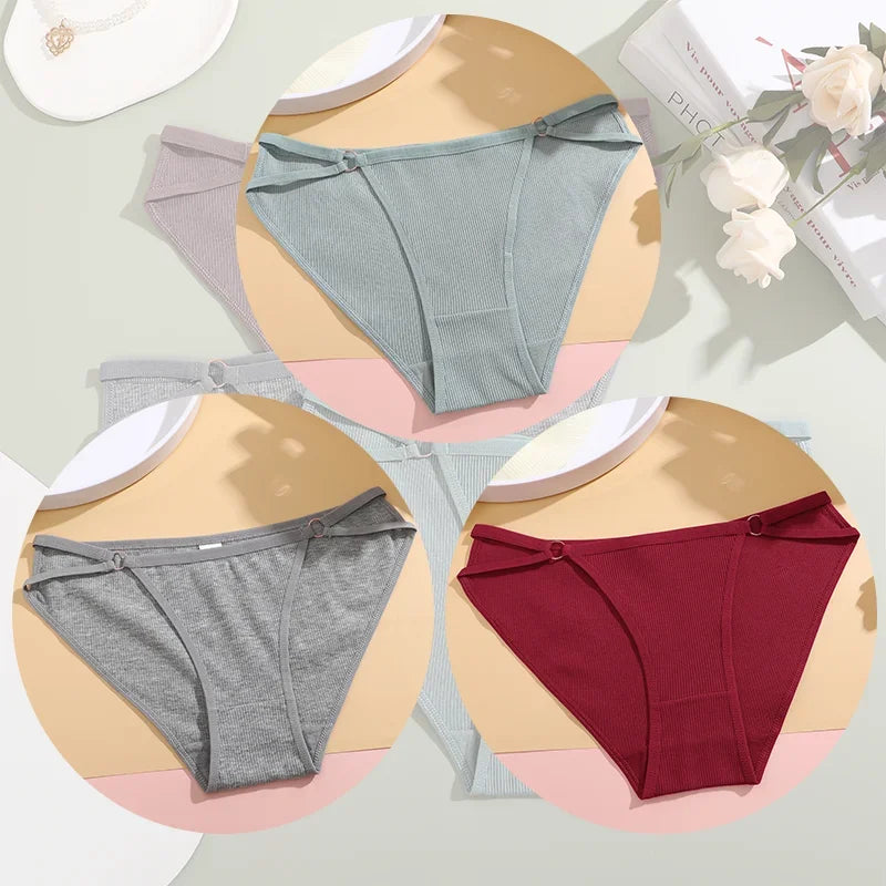 3PCS Women's Panties Sexy Breathable Underwear Comfortable Lingerie Cotton Striped Briefs Fashion Cozy Underpants Sale