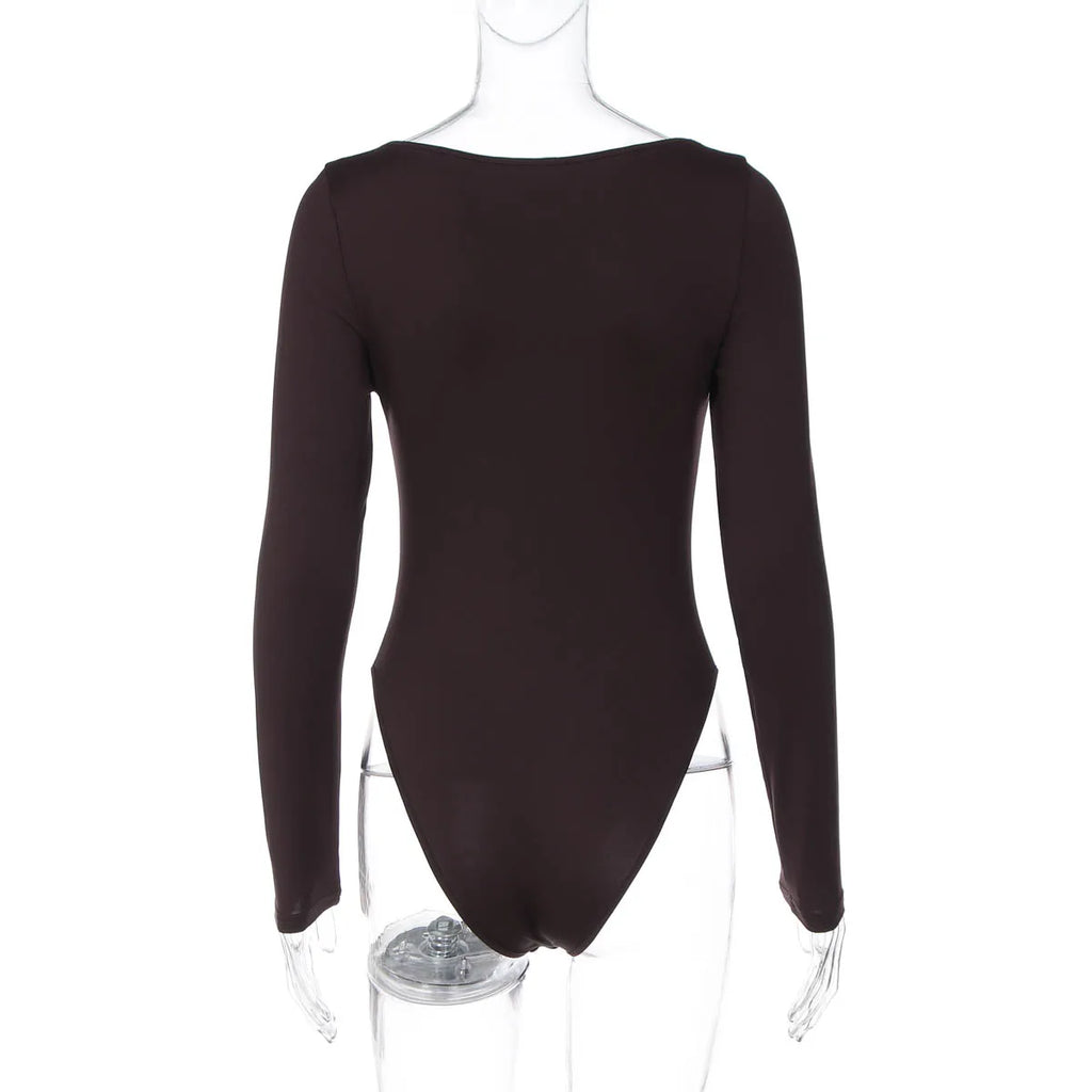 Dulzura O-Neck Long Sleeve Shirring Slim Bodysuit Women'S Solid Casual Versatile Romper Party Club Street Autumn Winter Clothes