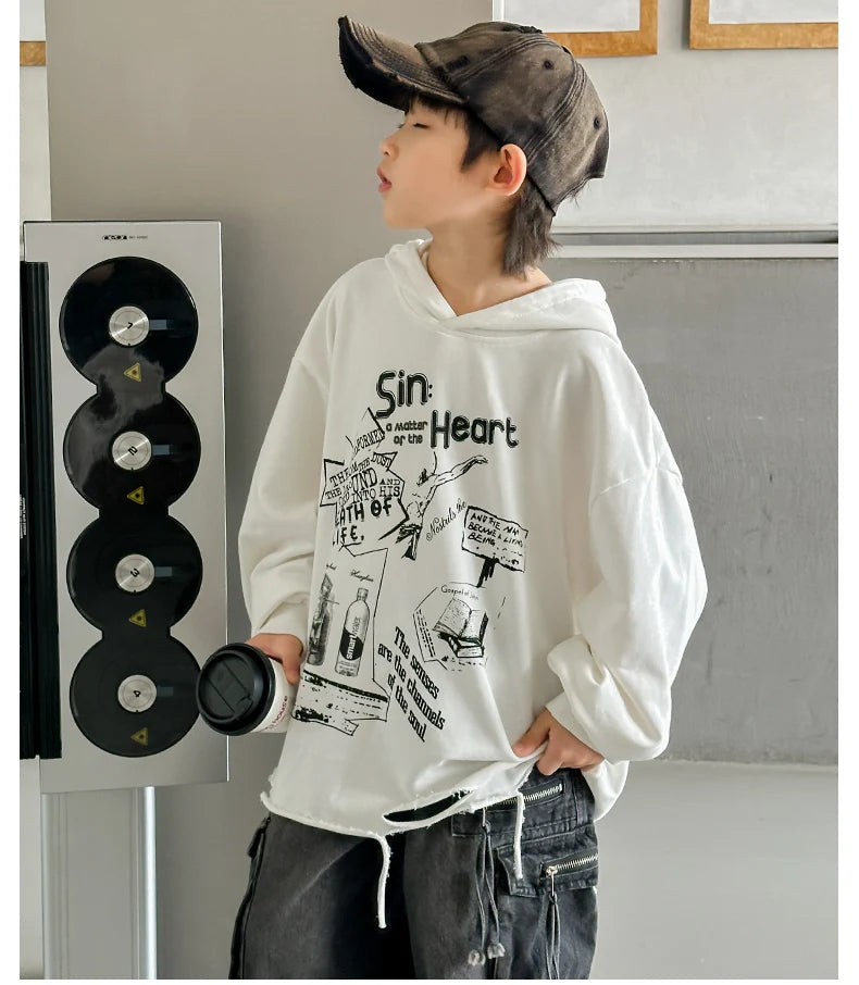 Hoodie Kids Boys 2024 Autumn Teenager Clothes Kids Casual Cotton Hooded Sweatshirt Tops Costume 5 6 7 8 9 10 11 12 13 14 Years