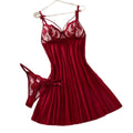 Wine Red Ladies' countryside style wheat ear embroidery semi transparent nightgown, elegant and comfortable, bow design ZA825066