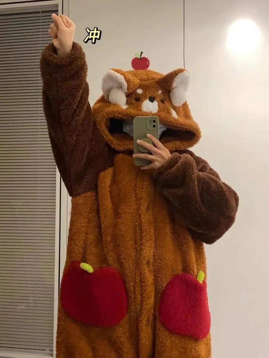 Pyjama de dessin animé pour femme, vêtements de nuit, robe de nuit, cosplay animal, robes épaisses, chaud, maison, hiver, raton