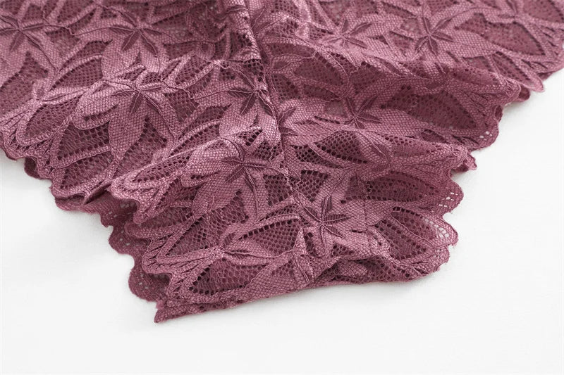 4PCS Women Floral Lace Panties Sexy Perspective Underwear V Waist Solid Color Underpants Female Breathable Intimates Lingerie