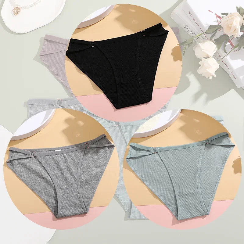 3PCS Women's Panties Sexy Breathable Underwear Comfortable Lingerie Cotton Striped Briefs Fashion Cozy Underpants Sale