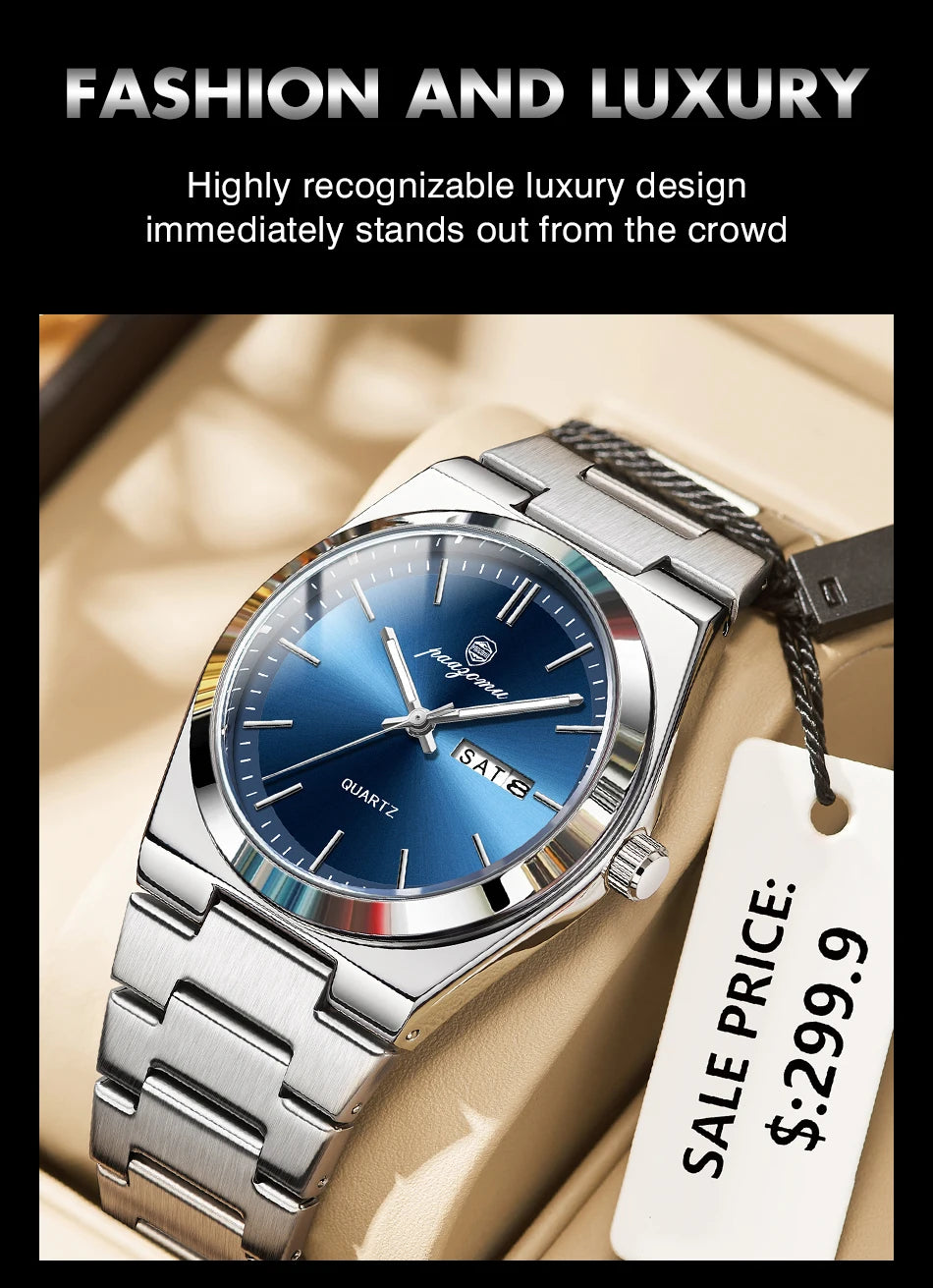 PAAZOMU Luxury Quartz Man Wristwatch Sport Men Watches Waterproof Luminous Date Week Stainless Steel Men's Watch Male Reloj+box