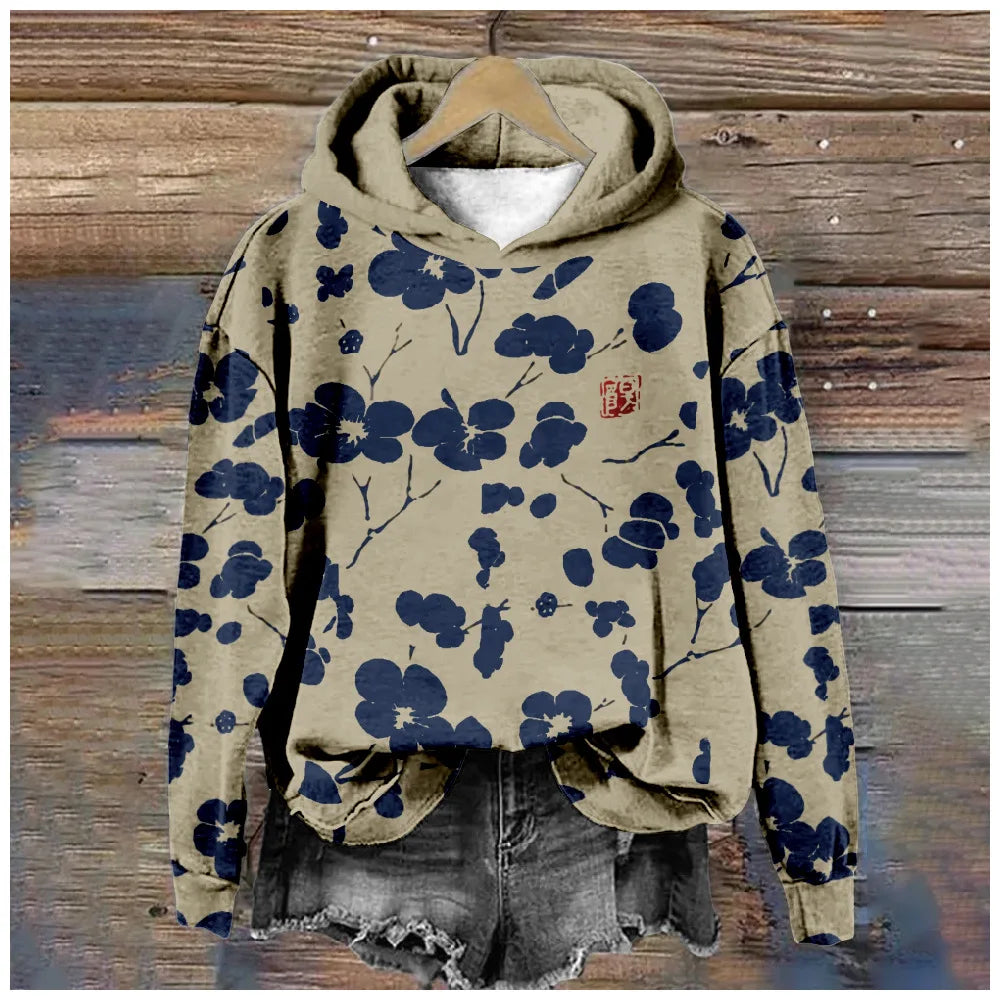 Hoodies Sweatshirts Seabed tentacles Printed Crewneck Casual Plum Blossom Outdoors Sports Harajuku Streetwear Women Clothing