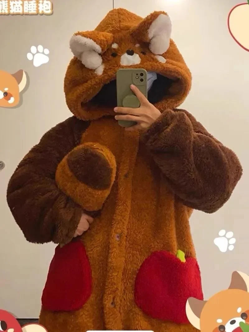 Pyjama de dessin animé pour femme, vêtements de nuit, robe de nuit, cosplay animal, robes épaisses, chaud, maison, hiver, raton