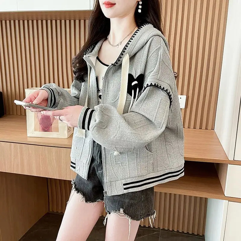 Hoodies Sweatshirt For Women With Zipper Y2k Vintage Matching New In Essential Nice Color Apricot Woman Hooded Tops Full Zip Up