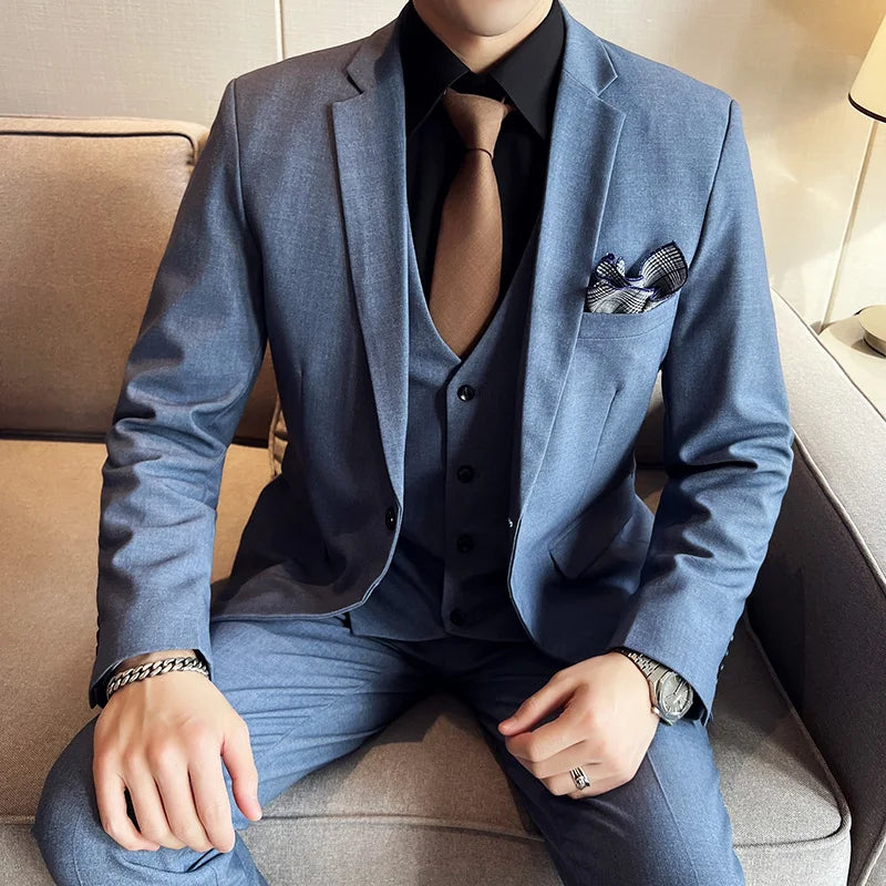 High quality fashion business (suit + vest + trousers) British style men's casual boutique handsome three-piece set