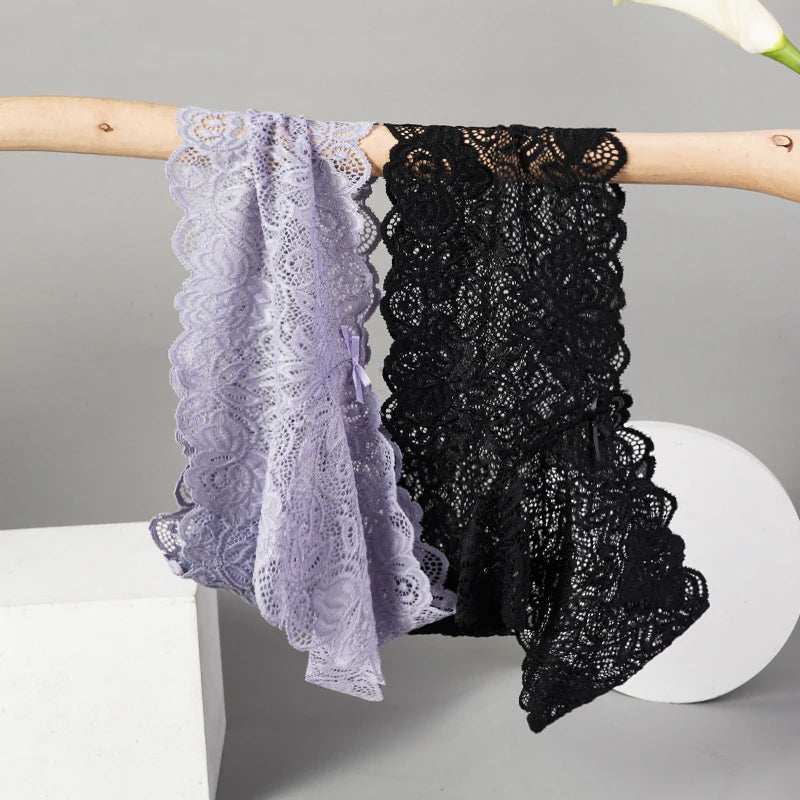 3pcs Sexy Lace Transparent Panties Women Briefs Low Waist Soft Lingerie Comfortable Female Underwear Girls Intimates Panties