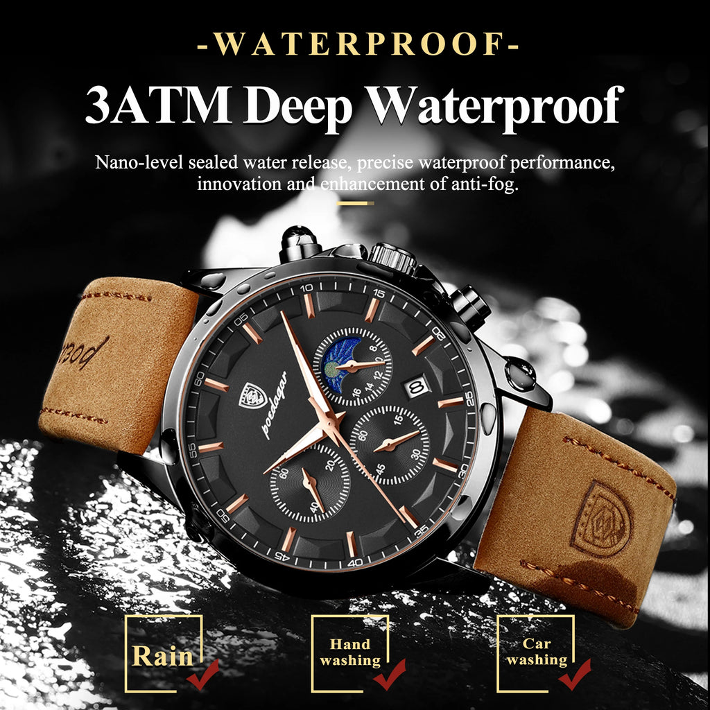 POEDAGAR Luxury Stylish Male Wristwatch Waterproof Chronograph Luminous Date Man Watch Leather Quartz Sports Men's Watches Reloj