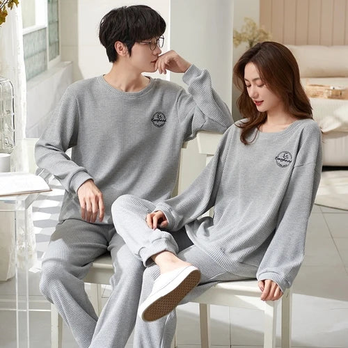 Couple's Pijama Sets M-3XL Autumn Spring Pajamas Lovely Cartoon Sleepwear Cotton Pyjamas For Women Man Top Pant Leisure Outwear