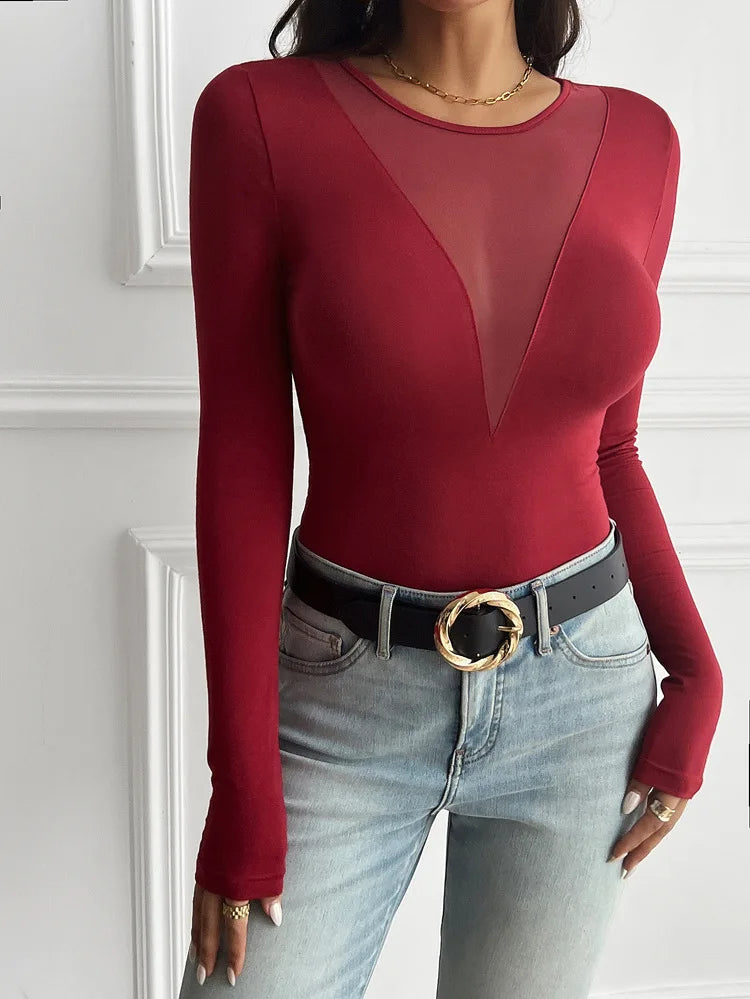 Sexy Deep V Long Sve T-irt Women's Autumn Winter Knitted Patchwork Slim Fit Y2K Crop Top Thiened European Sle