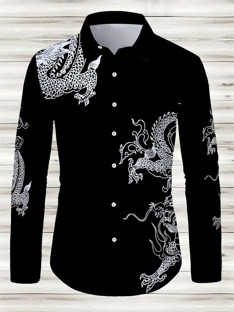 2025 men's formal shirt button up shirt, lapel long sleeved top, streetwear fashion button design