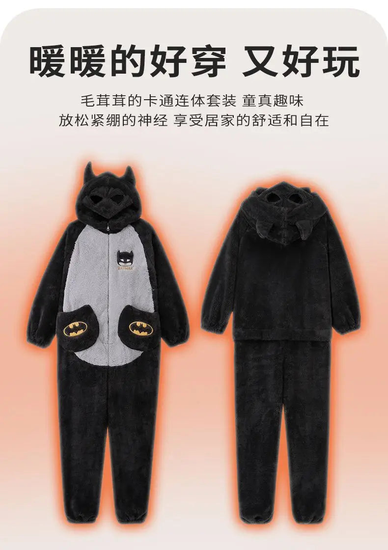 DC Cartoon Anime Batman Pajamas for Men and Women, Autumn and Winter Fashion, Creative and Stylish Casual Homewear Jumpsuit