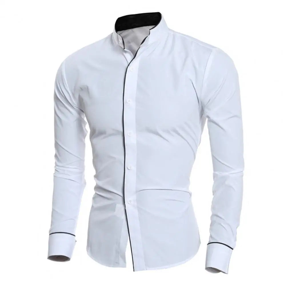 Male Shirt Fabulous Formal Wear Men Shirt Formal Contrast Color Line Autumn Shirt for Meetings