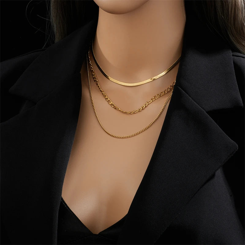 DIEYURO 316L Stainless Steel Gold Color 3 Chains Necklace For Women 2022 Punk Street Trend Rustproof Neck Jewelry Gift Bijoux
