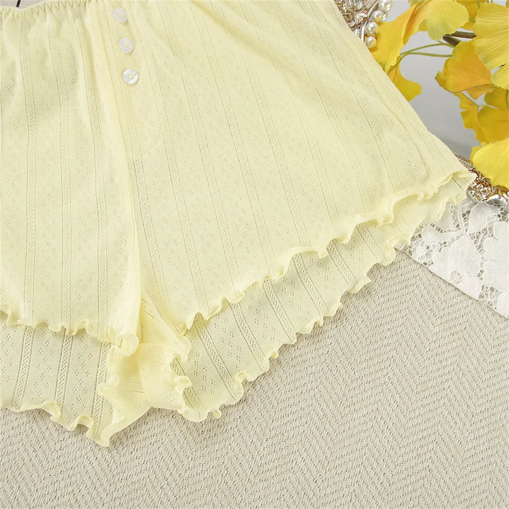 Fashion Female Sleepwear Set Spaghetti Strap Pajamas Crop Top Nightie Tank Tops Pyjamas Shorts Casual Nightgowns Suit