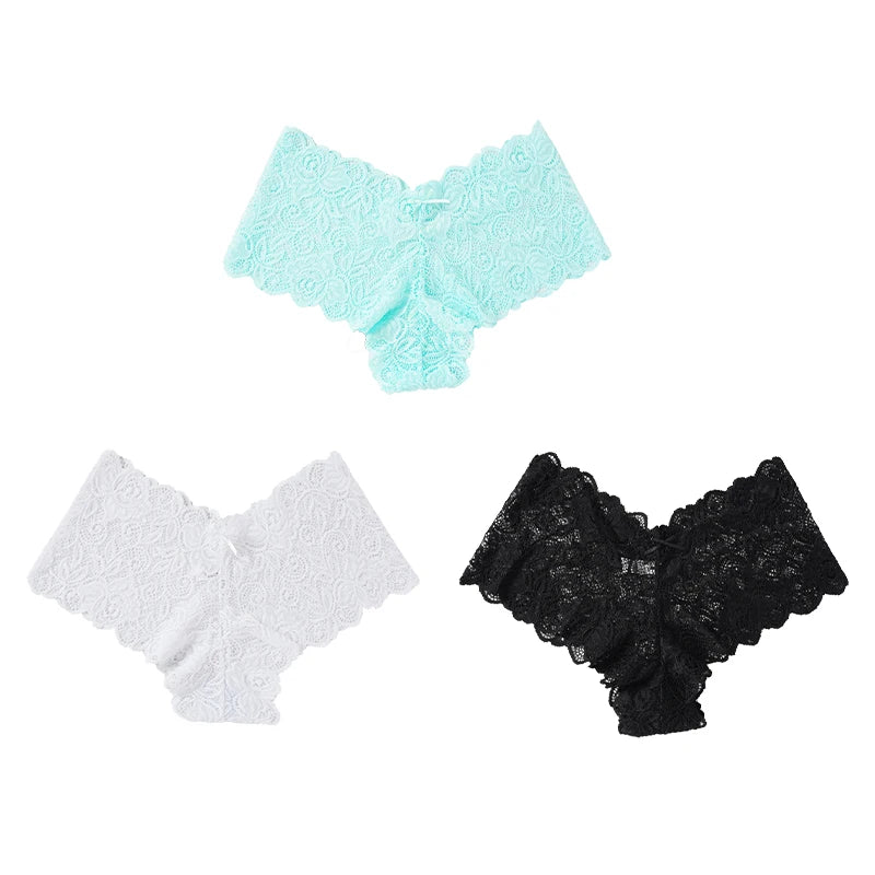 3pcs Sexy Lace Transparent Panties Women Briefs Low Waist Soft Lingerie Comfortable Female Underwear Girls Intimates Panties