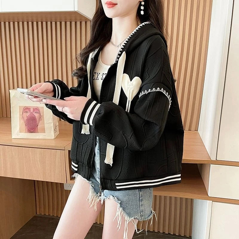 Hoodies Sweatshirt For Women With Zipper Y2k Vintage Matching New In Essential Nice Color Apricot Woman Hooded Tops Full Zip Up
