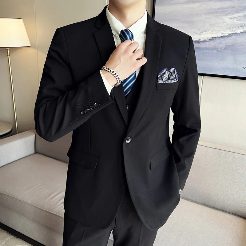 High quality fashion business (suit + vest + trousers) British style men's casual boutique handsome three-piece set