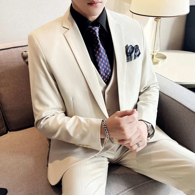 High quality fashion business (suit + vest + trousers) British style men's casual boutique handsome three-piece set