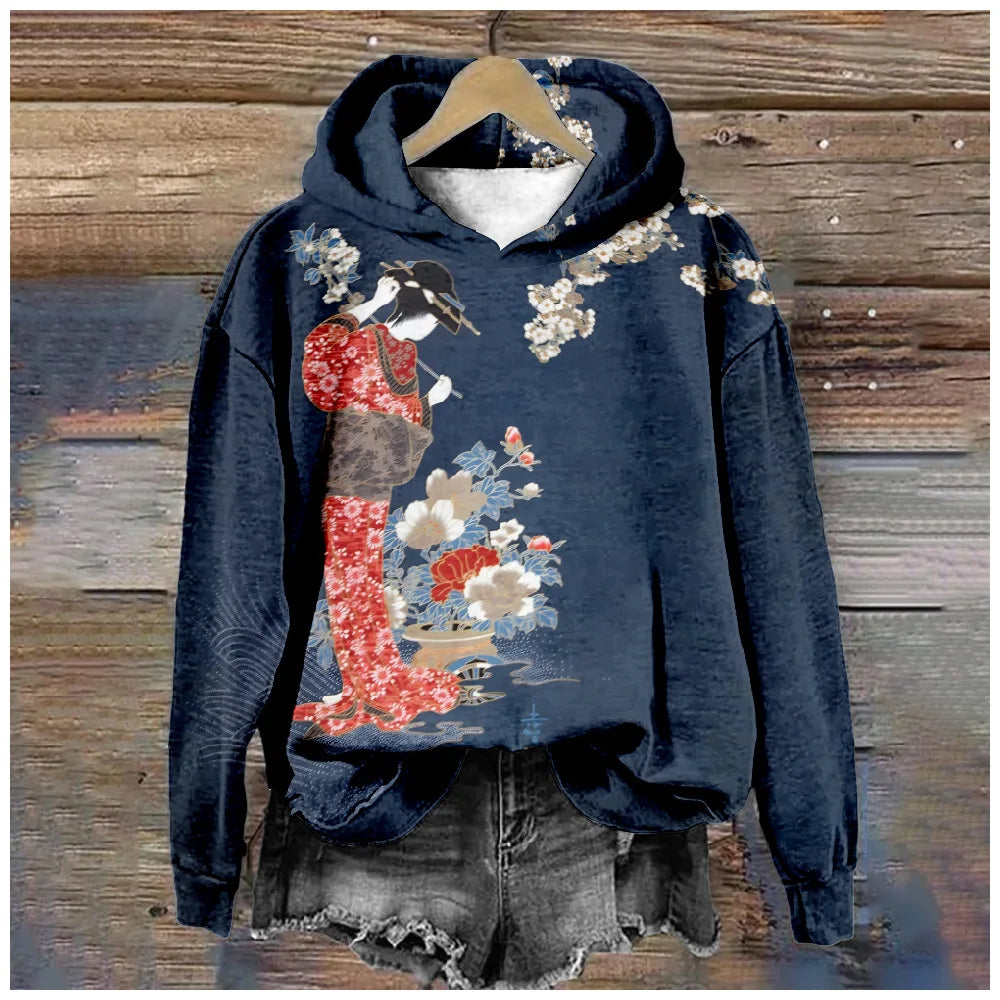 Hoodies Sweatshirts Seabed tentacles Printed Crewneck Casual Plum Blossom Outdoors Sports Harajuku Streetwear Women Clothing