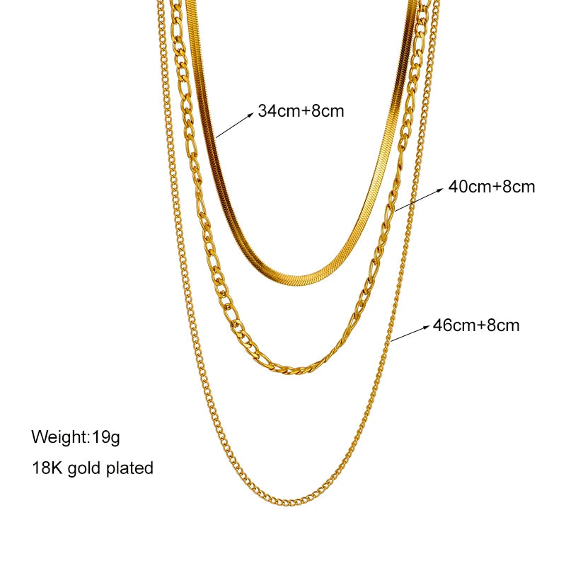 DIEYURO 316L Stainless Steel Gold Color 3 Chains Necklace For Women 2022 Punk Street Trend Rustproof Neck Jewelry Gift Bijoux