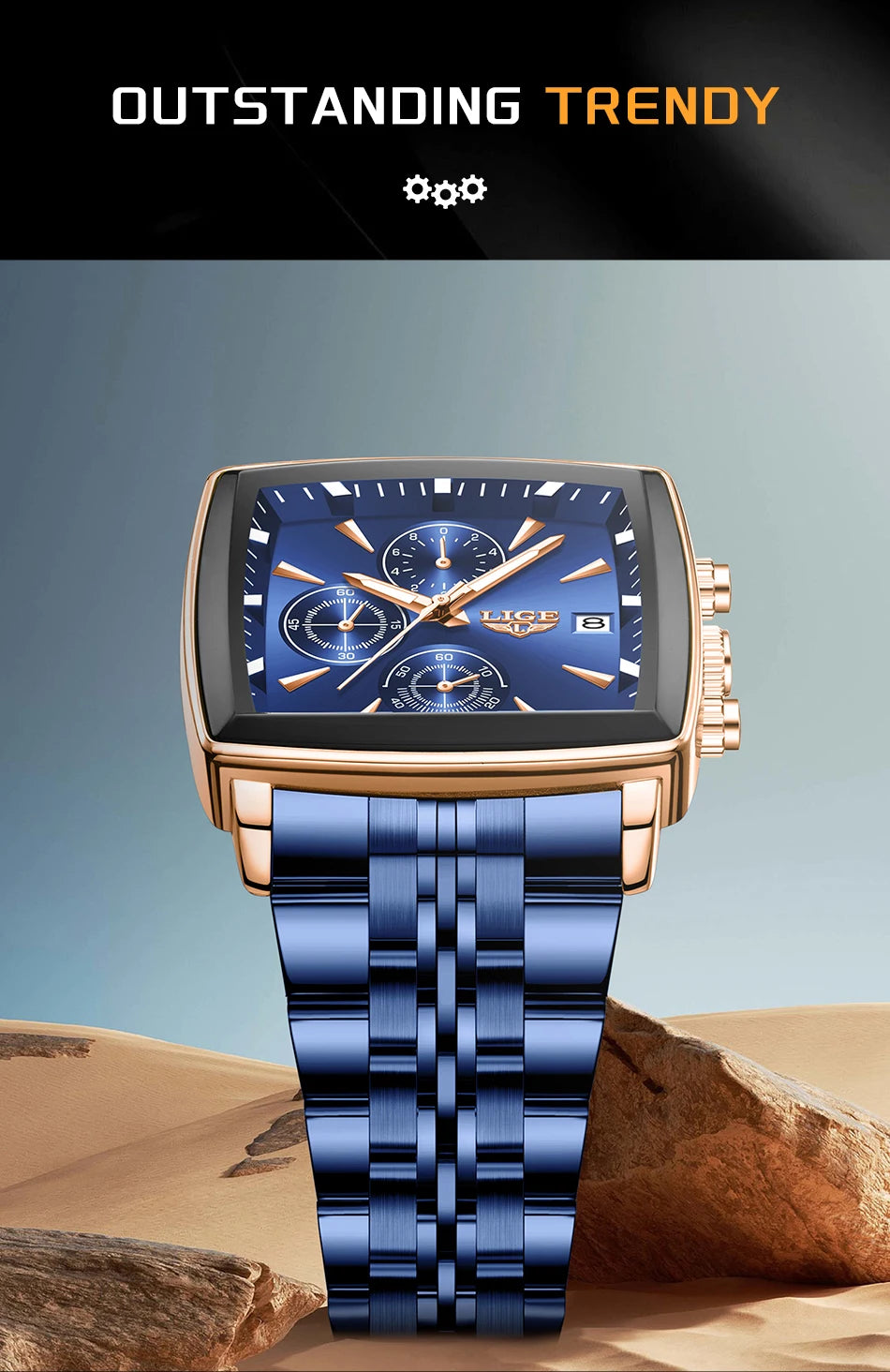 LIGE New Luxury Business Men Wristwatch Chronograph Waterproof Luminous Calendar Watch For Men Square Quartz Men's Watches Reloj