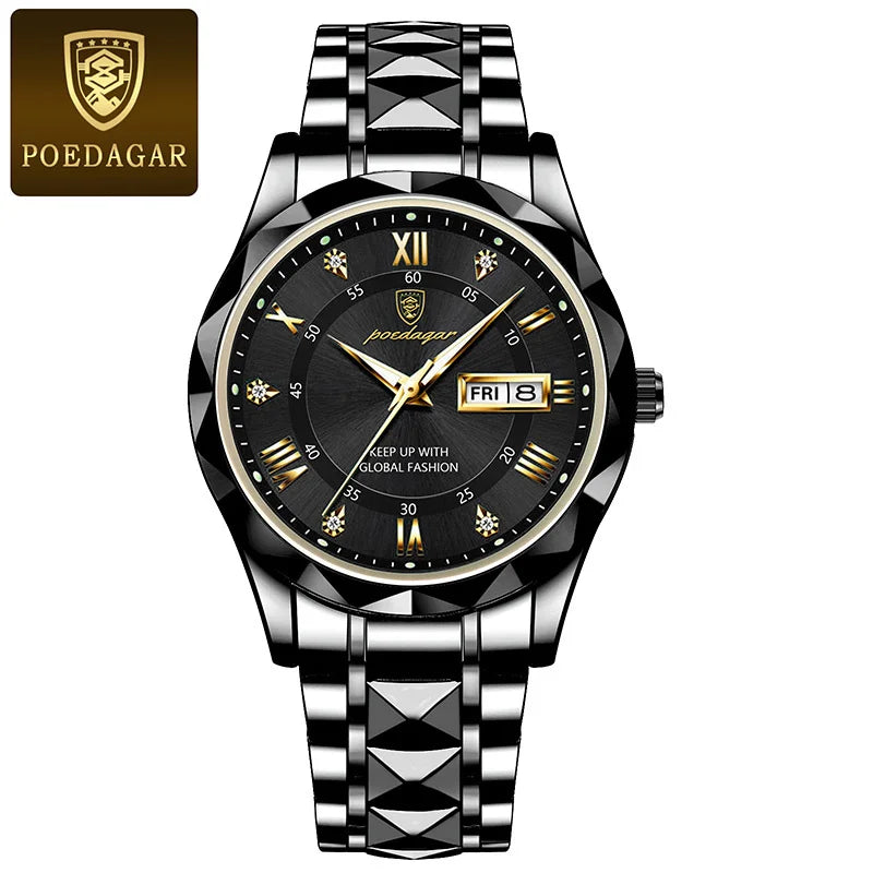 POEDAGAR Watch For Men Top Luxury Quartz Business Stainless Steel Waterproof Night Light Dating Male Watches Reloj Hombre