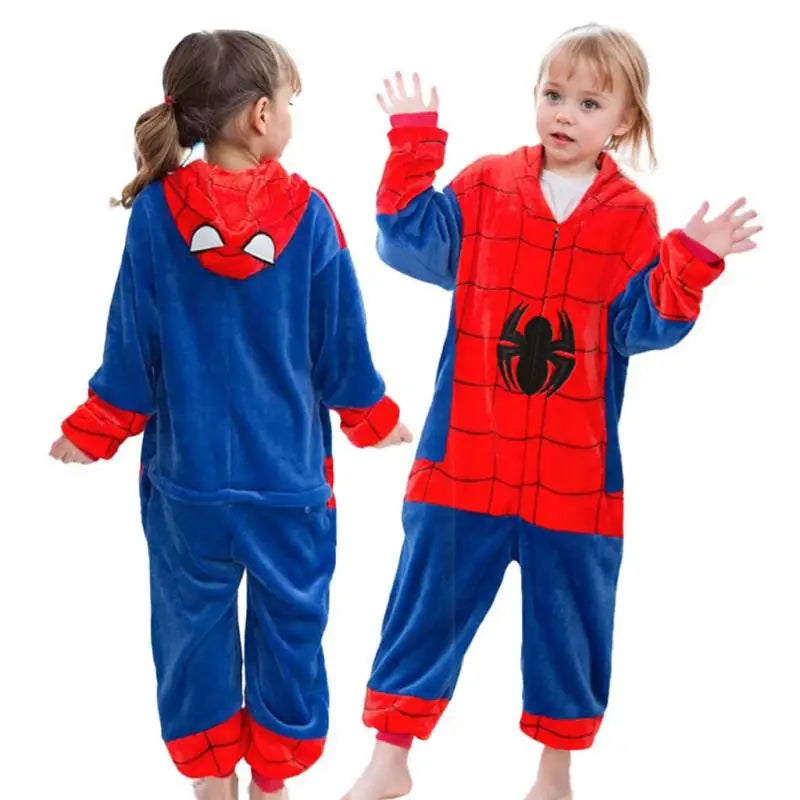 Spiderman Plush Pajamas Bodysuit Superhero Cosplay Costume Zipper Jumpsuits Warm Boys Girls Homewear Pyjamas Halloween Sleepwear