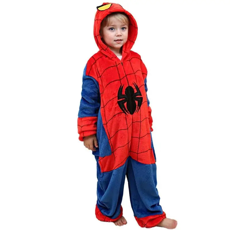 Spiderman Plush Pajamas Bodysuit Superhero Cosplay Costume Zipper Jumpsuits Warm Boys Girls Homewear Pyjamas Halloween Sleepwear