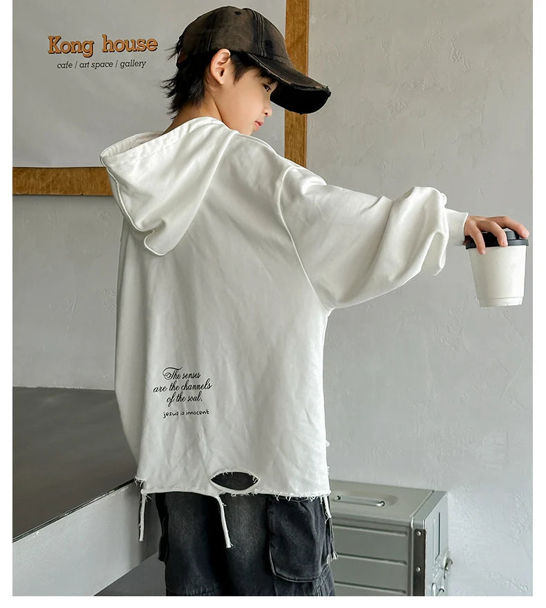 Hoodie Kids Boys 2024 Autumn Teenager Clothes Kids Casual Cotton Hooded Sweatshirt Tops Costume 5 6 7 8 9 10 11 12 13 14 Years