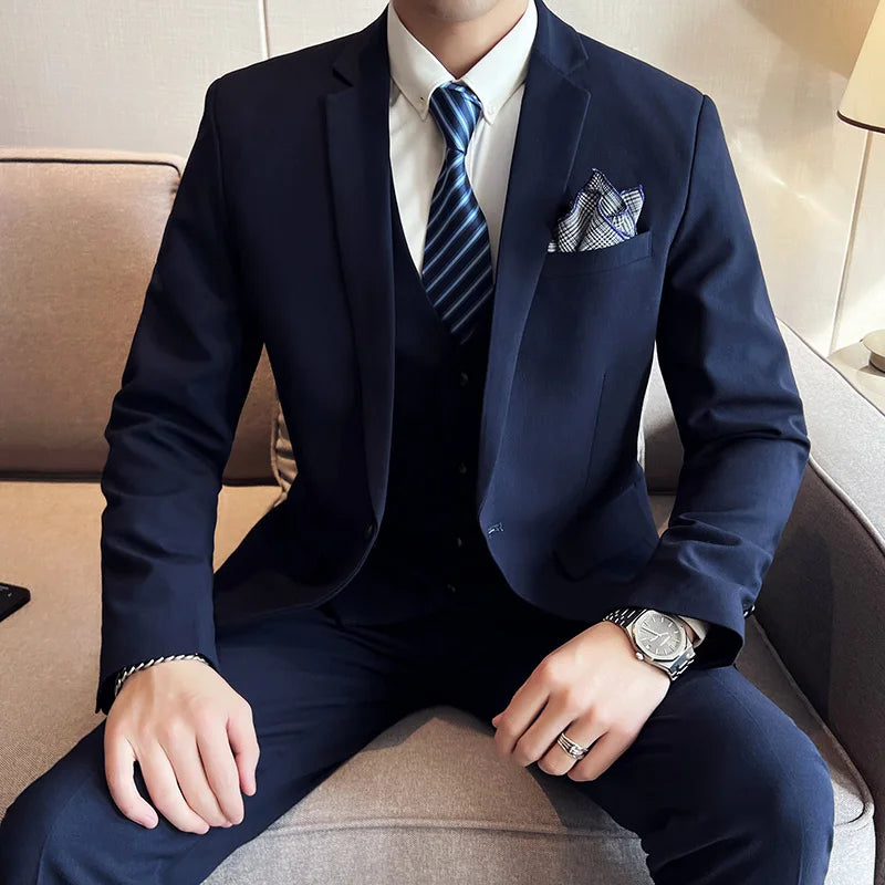High quality fashion business (suit + vest + trousers) British style men's casual boutique handsome three-piece set