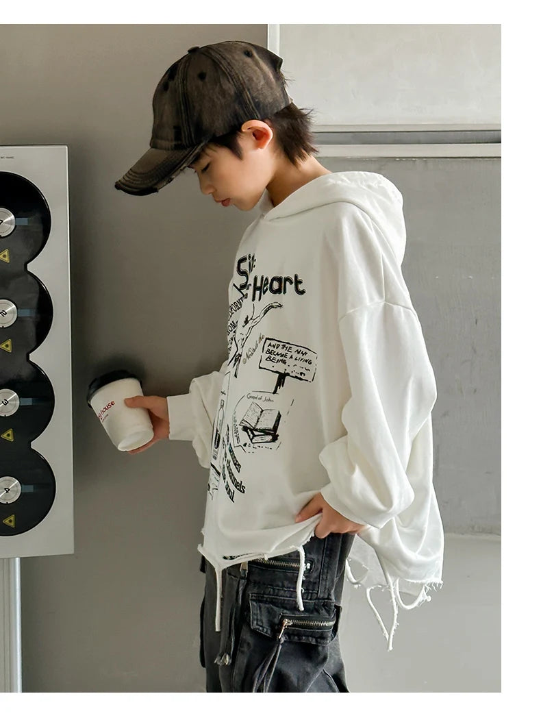 Hoodie Kids Boys 2024 Autumn Teenager Clothes Kids Casual Cotton Hooded Sweatshirt Tops Costume 5 6 7 8 9 10 11 12 13 14 Years