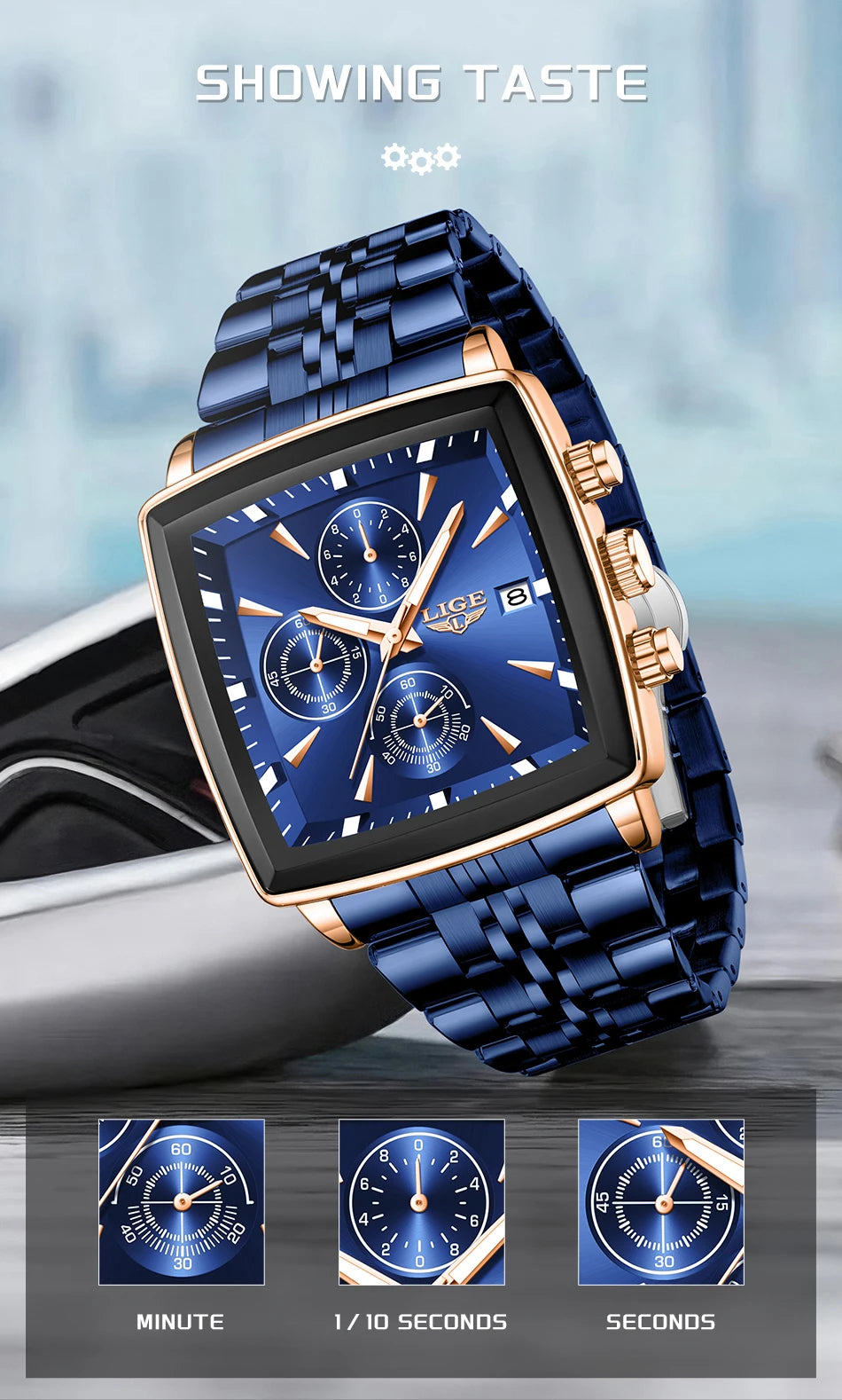 LIGE New Luxury Business Men Wristwatch Chronograph Waterproof Luminous Calendar Watch For Men Square Quartz Men's Watches Reloj