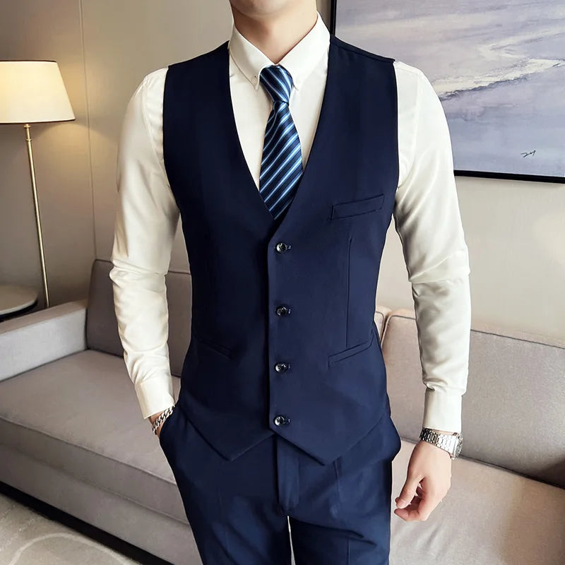 High quality fashion business (suit + vest + trousers) British style men's casual boutique handsome three-piece set