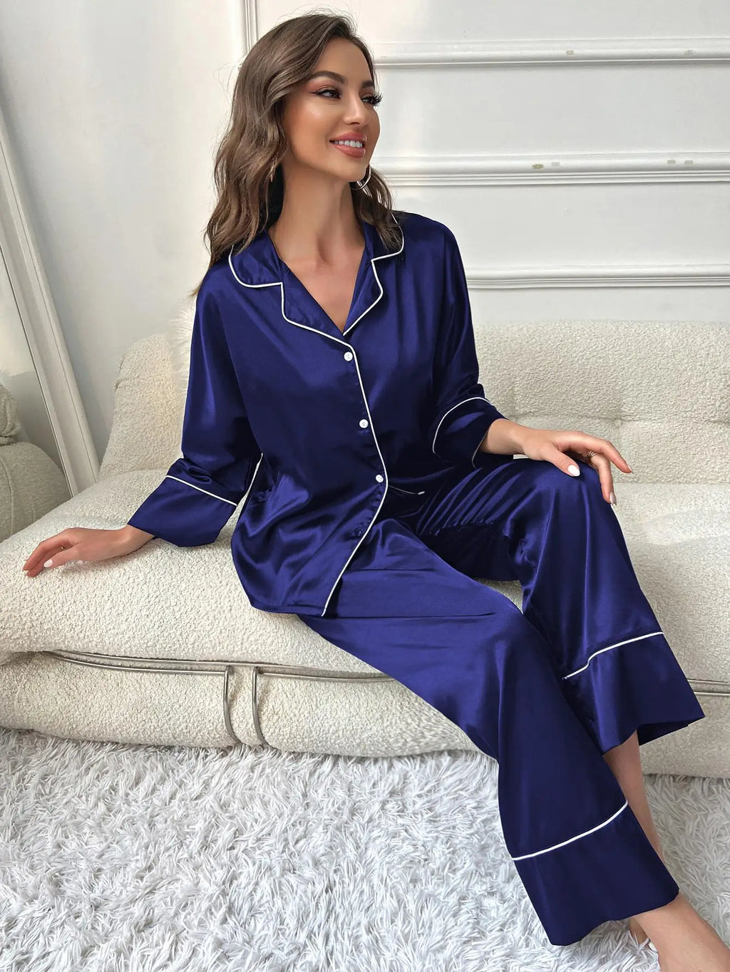 Women's Pajama Set Sleepwear Suit Loungewear Pj Set Satin Long Sleeve Tops With Pants 2 Pieces Pjs Pajamas for Women Pyjama