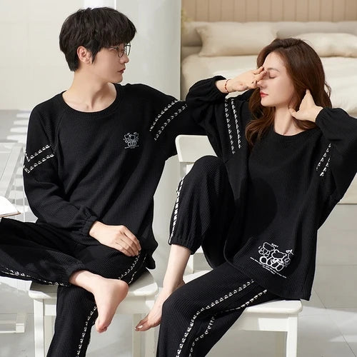 Couple's Pijama Sets M-3XL Autumn Spring Pajamas Lovely Cartoon Sleepwear Cotton Pyjamas For Women Man Top Pant Leisure Outwear