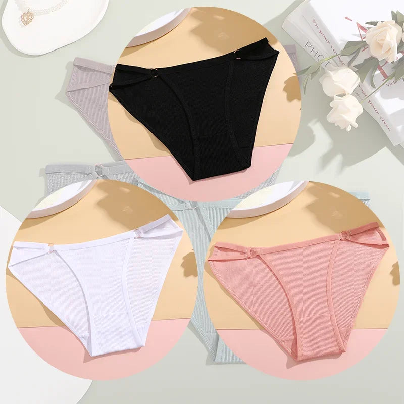 3PCS Women's Panties Sexy Breathable Underwear Comfortable Lingerie Cotton Striped Briefs Fashion Cozy Underpants Sale