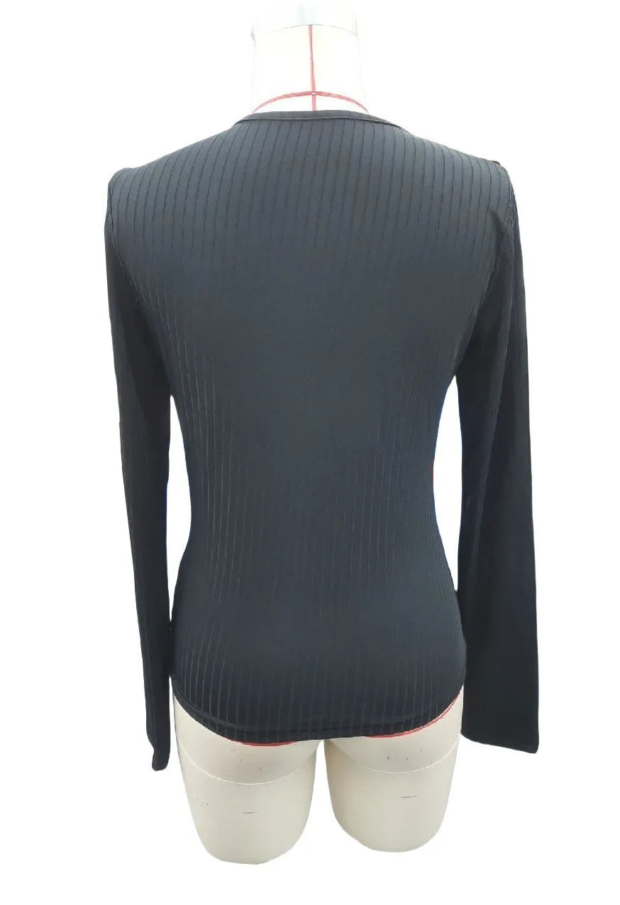 2025 Woman Clothing Top Women T-shirt Tank New Women's Sexy Front Mesh Panel Cutout Solid Color Long Sleeve T-Shirt Slim Fit Top