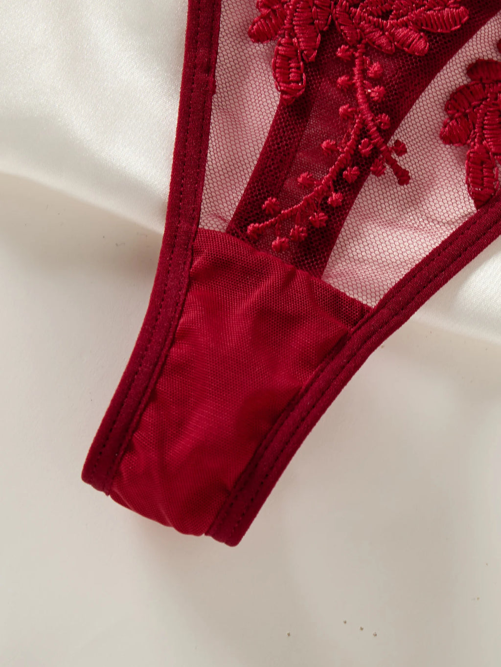 Wine Red Ladies' countryside style wheat ear embroidery semi transparent nightgown, elegant and comfortable, bow design ZA825066