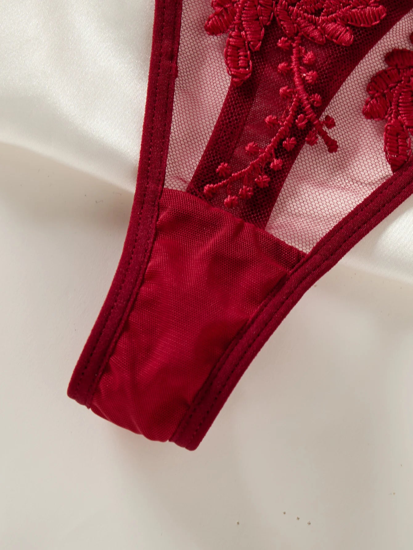 Wine Red Ladies' countryside style wheat ear embroidery semi transparent nightgown, elegant and comfortable, bow design ZA825066