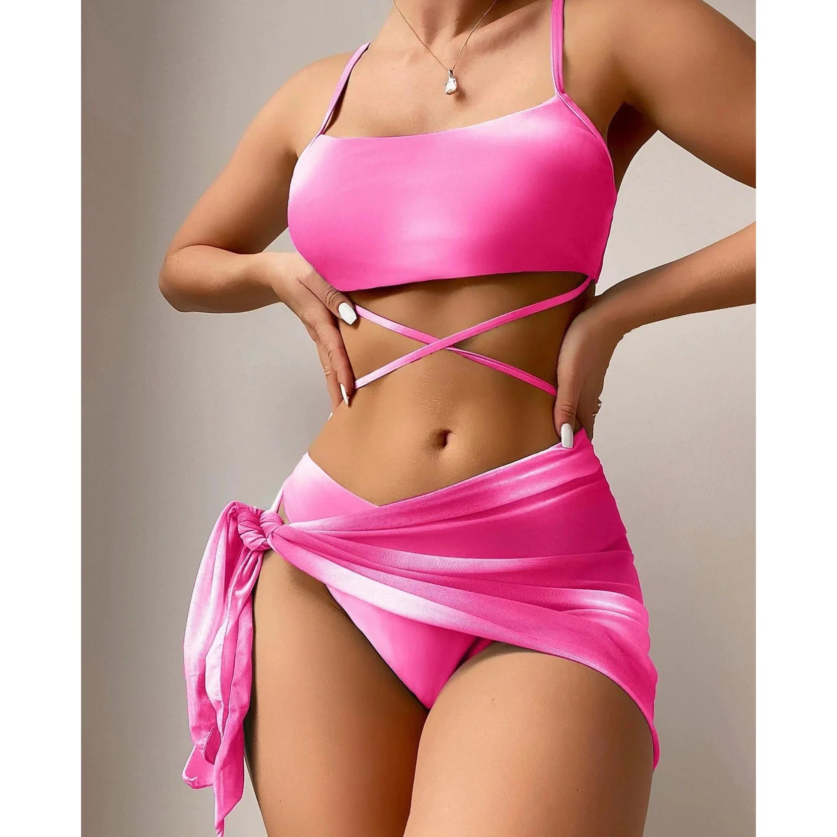Tie Dye Bikini Swimsuit Women's Three Piece Set Mesh Skirt Split Body Suspender Fashionable Swimsuit Padded Bikini Set Swimwear