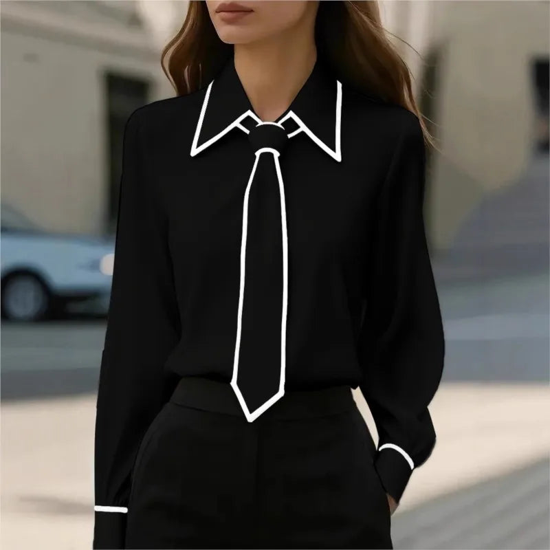 Women's Shirt Formal Bow Tie Long-sleeved Office Lady Shirt Women Fashionable Solid Color Autumn Shirt Blouses White Tops